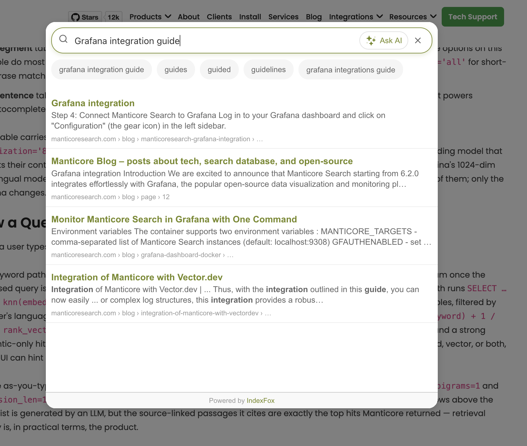 Indexfox on manticoresearch.com