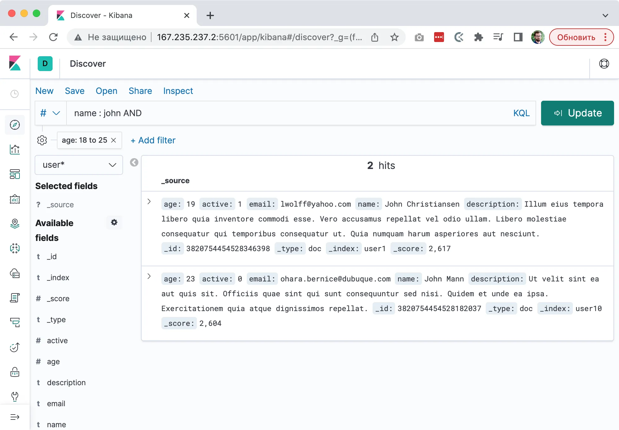 Kibana with Manticore Search on the backend