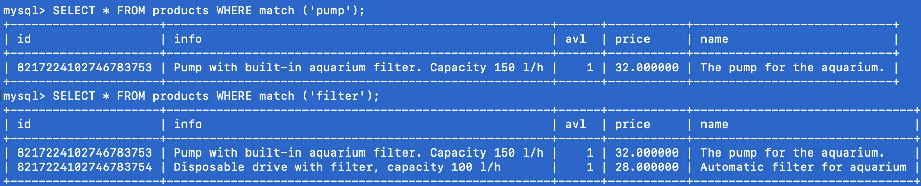 Query result &lsquo;pump&rsquo; and &lsquo;filter