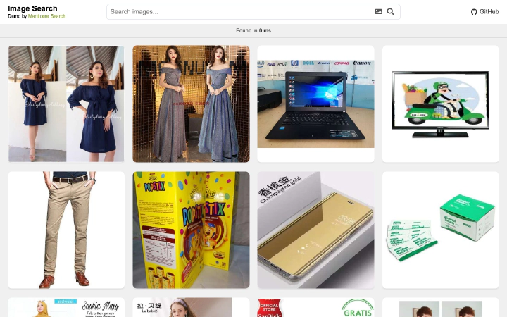 Reverse image search interface with a grid of visually searchable products