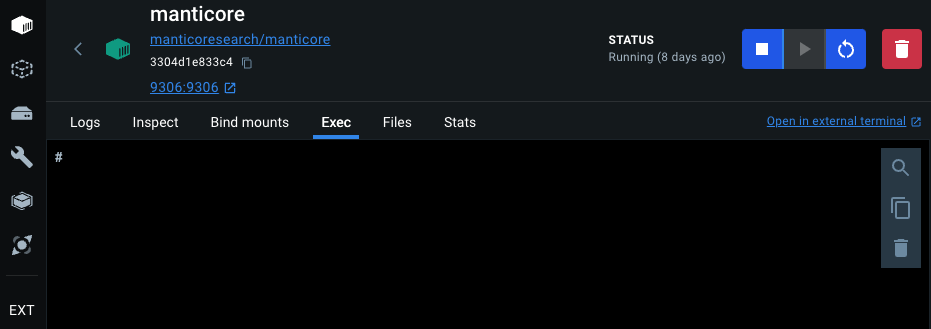 Terminal in Docker Desktop