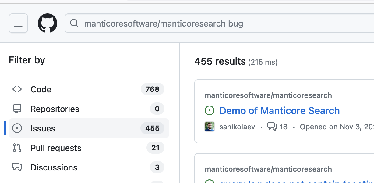 来自 GitHub 界面的搜索结果
