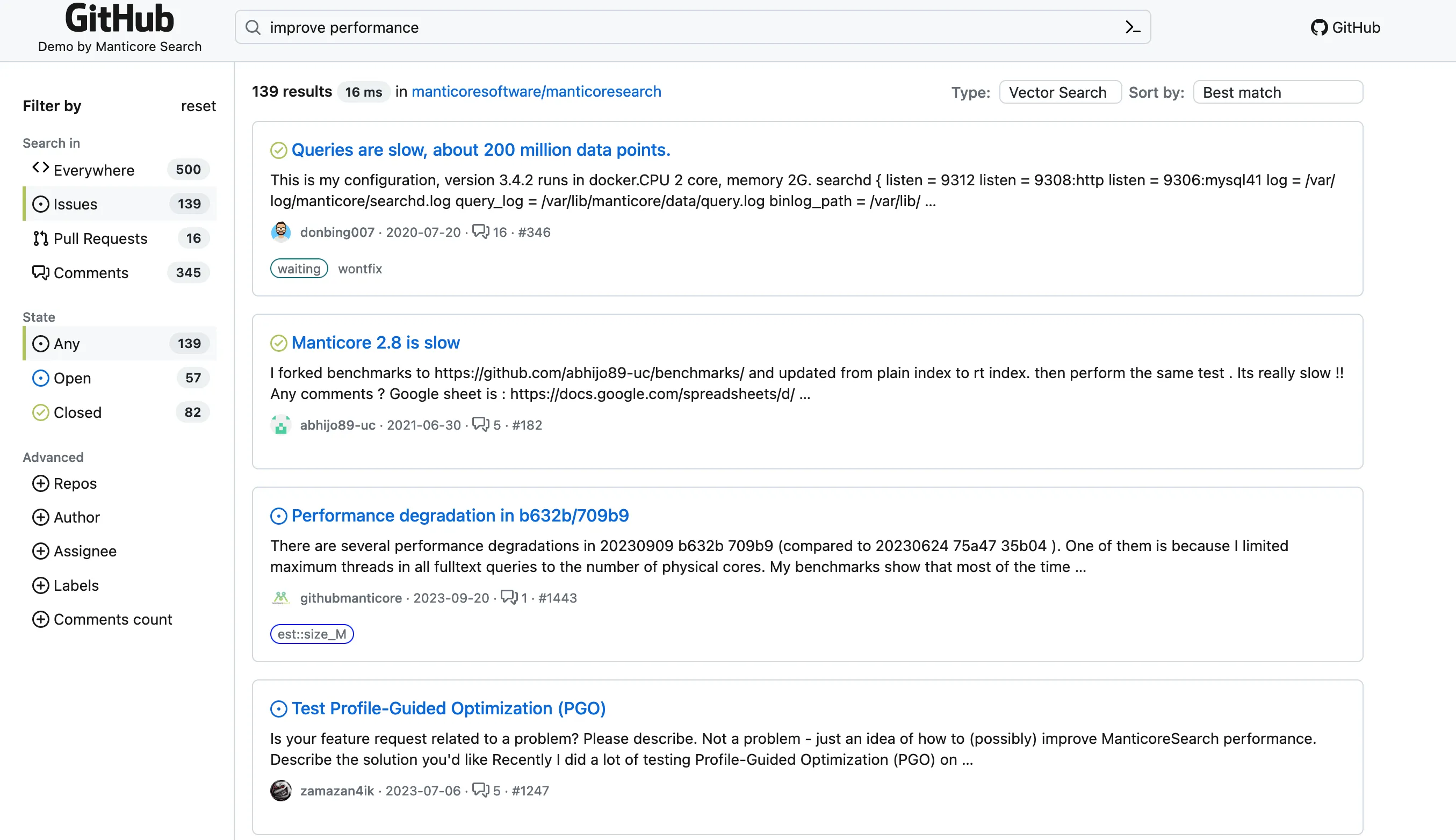 Results for semantic search